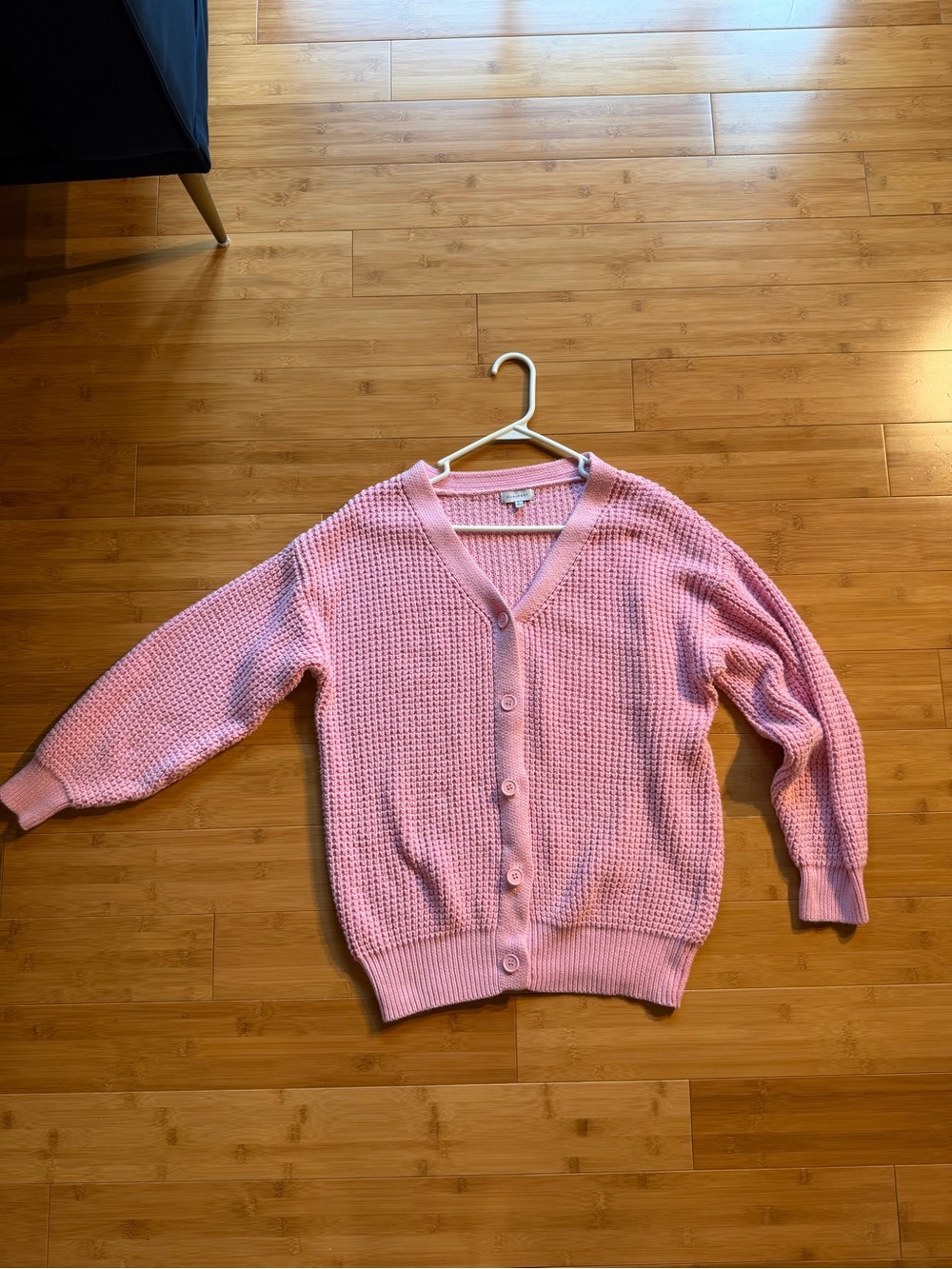 Qualfort Pink Chunky Knit Cardigan Balloon Sleeve Sweater